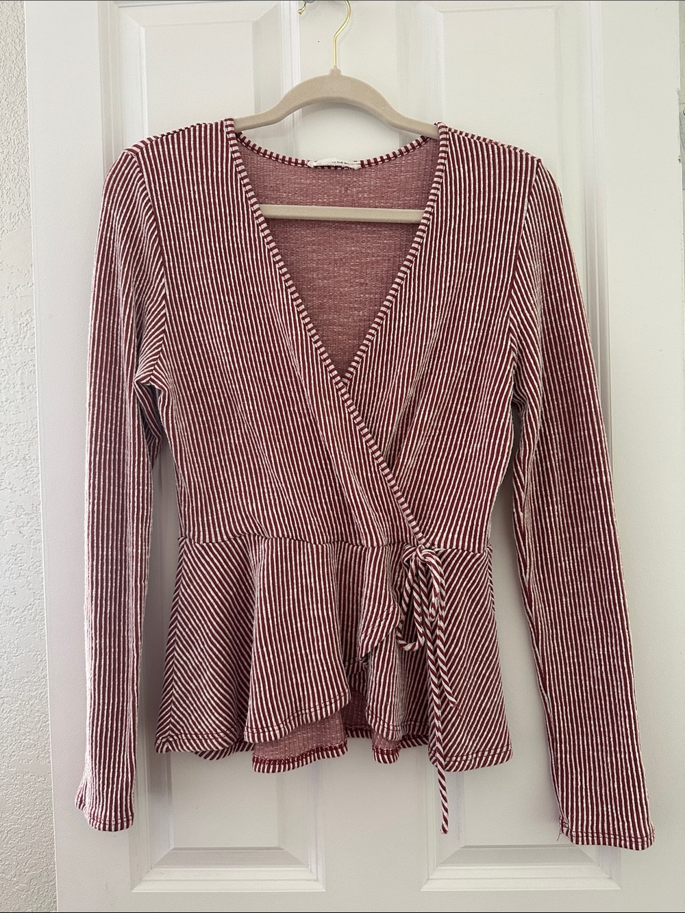Red and White Striped Wrap Top ✨